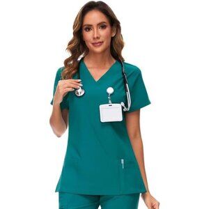 Scrub Tops for Woman - Soft Stretch, V-Neck Top Scrubs with 3 Pockets, Easy Care